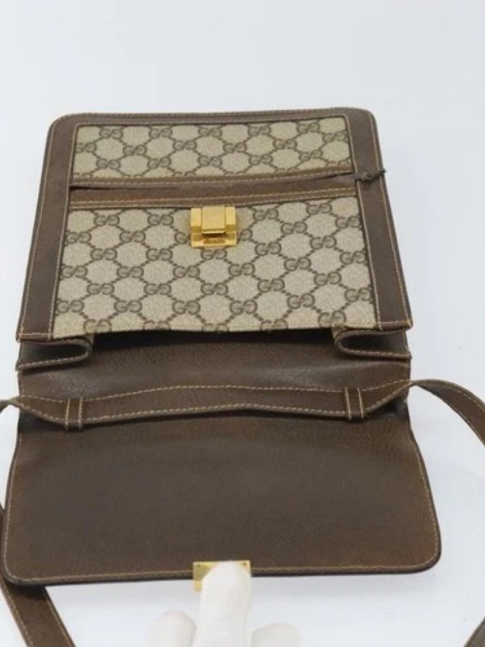GUCCI GG Supreme Web Sherry Line Shoulder Bag PVC Beige Red Auth ti3724 - Picture 11 of 16